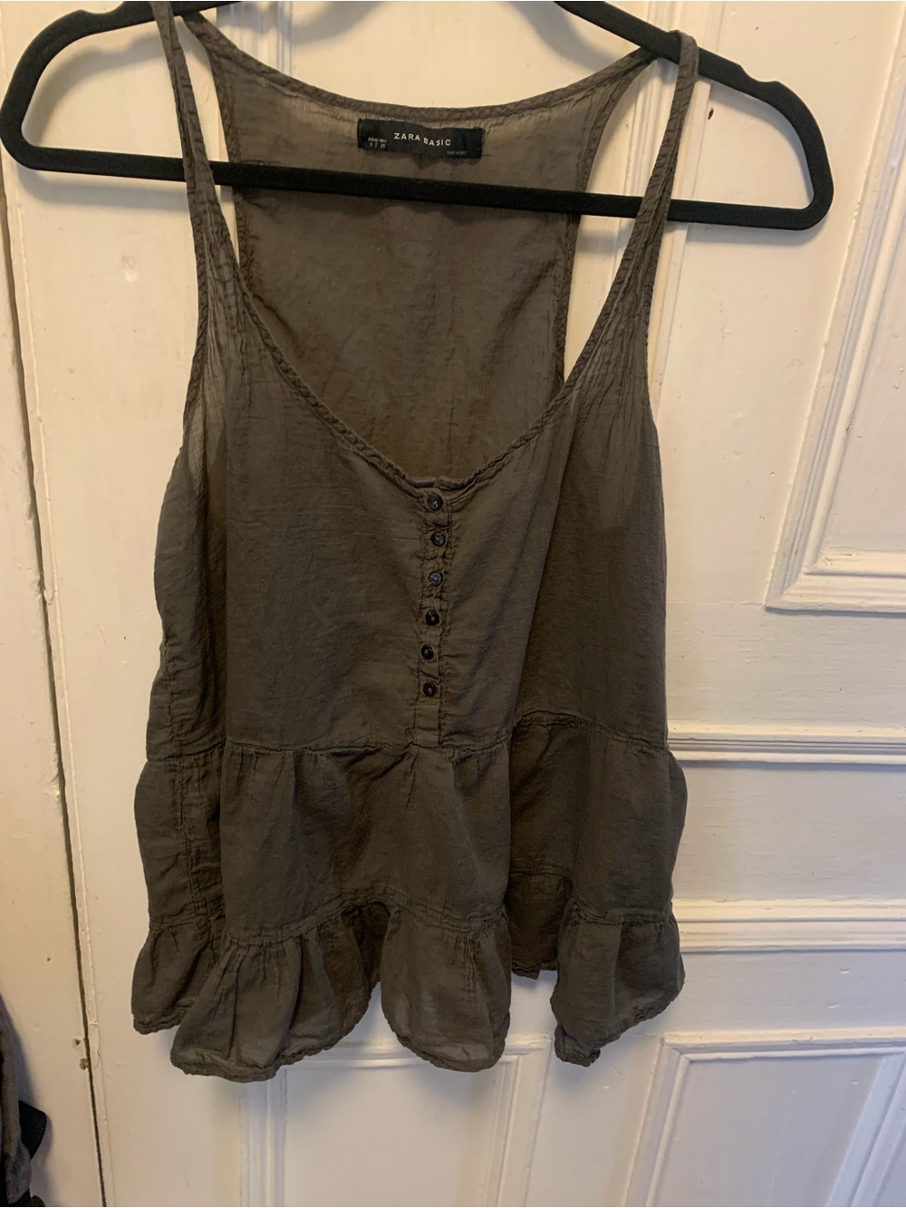 Zara Olive Ruffle-Hem Sleeveless Camisole